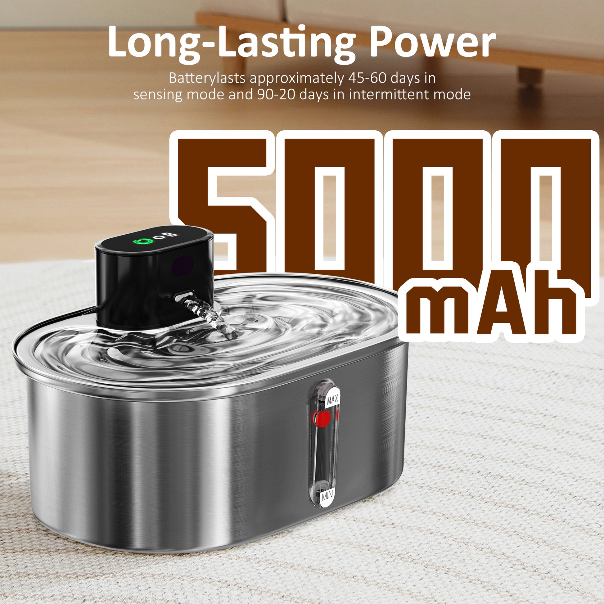 VANECL Cat Water Fountain with Water Level Window,3.5L/118oz Automatic Stainless Steel Pet Water Fountain,New pumpless technology Auto-sensing for Pet