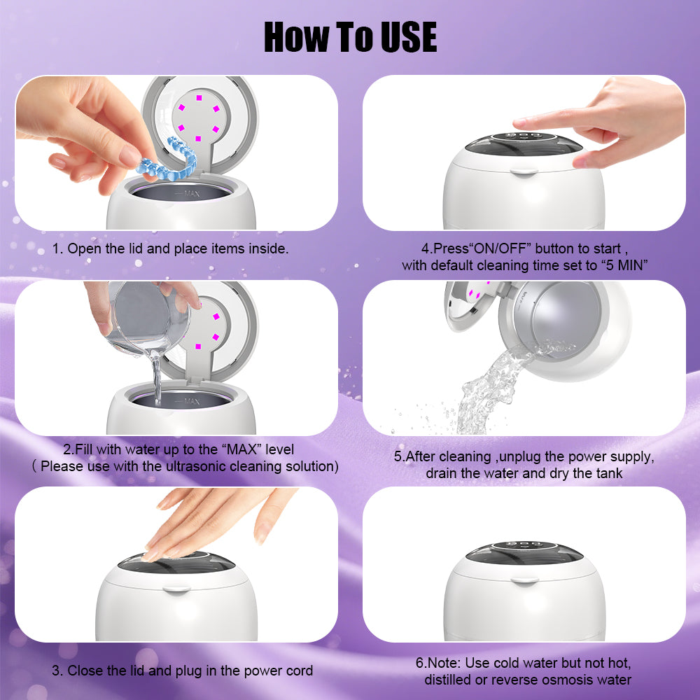 VANECL Ultrasonic Retainer Cleaner Machine,45kHz Portable Denture Cleaner with 4 Modes,210ml Digital Timer and 6 UVC for Denture Aligner,Toothbrush head,Braces,Jewelry