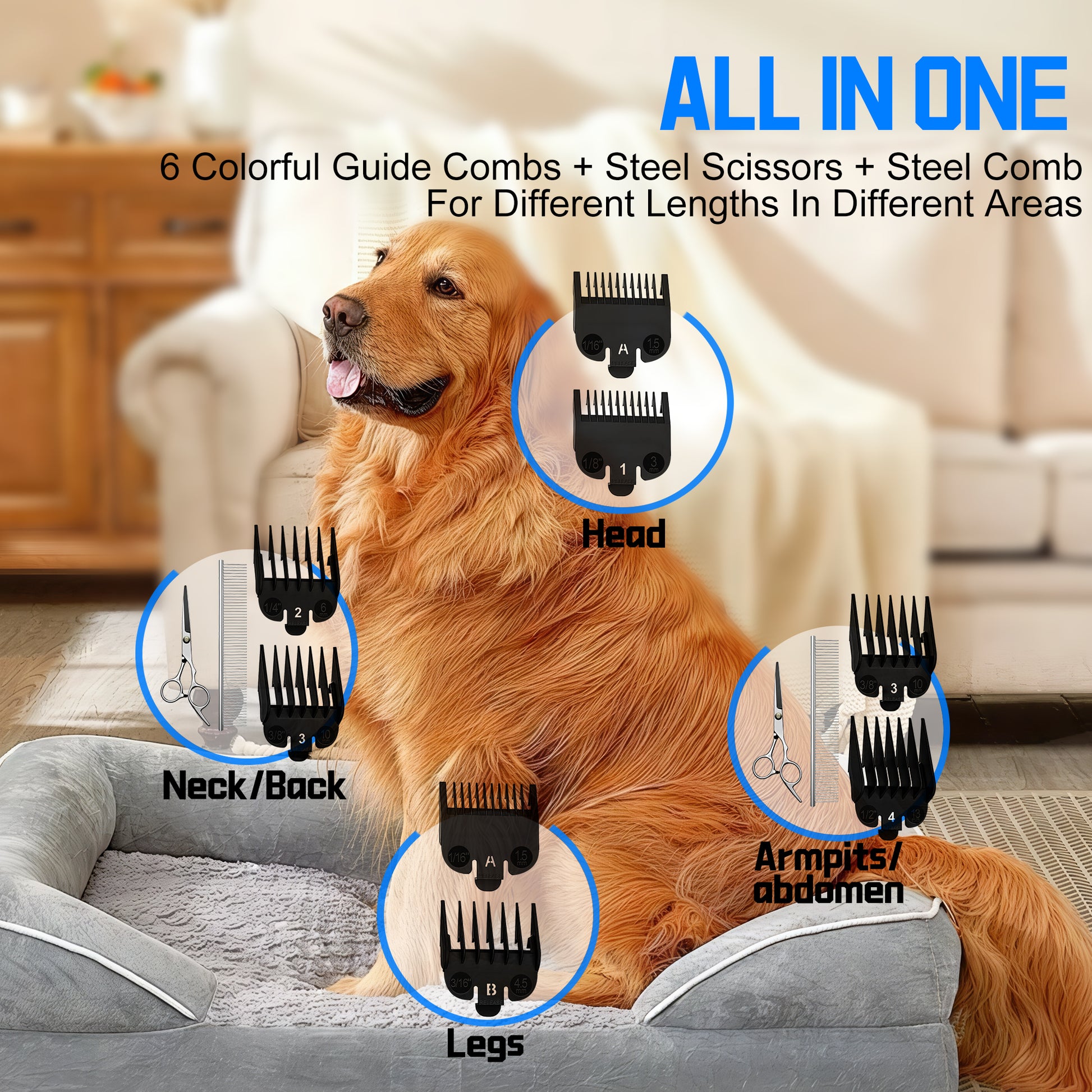 VANECL Professional Dog Grooming kit,Cordless Dog Clippers for Grooming Thick Coats,Pet Hair Trimmer for Dogs Cats,All Metal Design with two Metal Blade