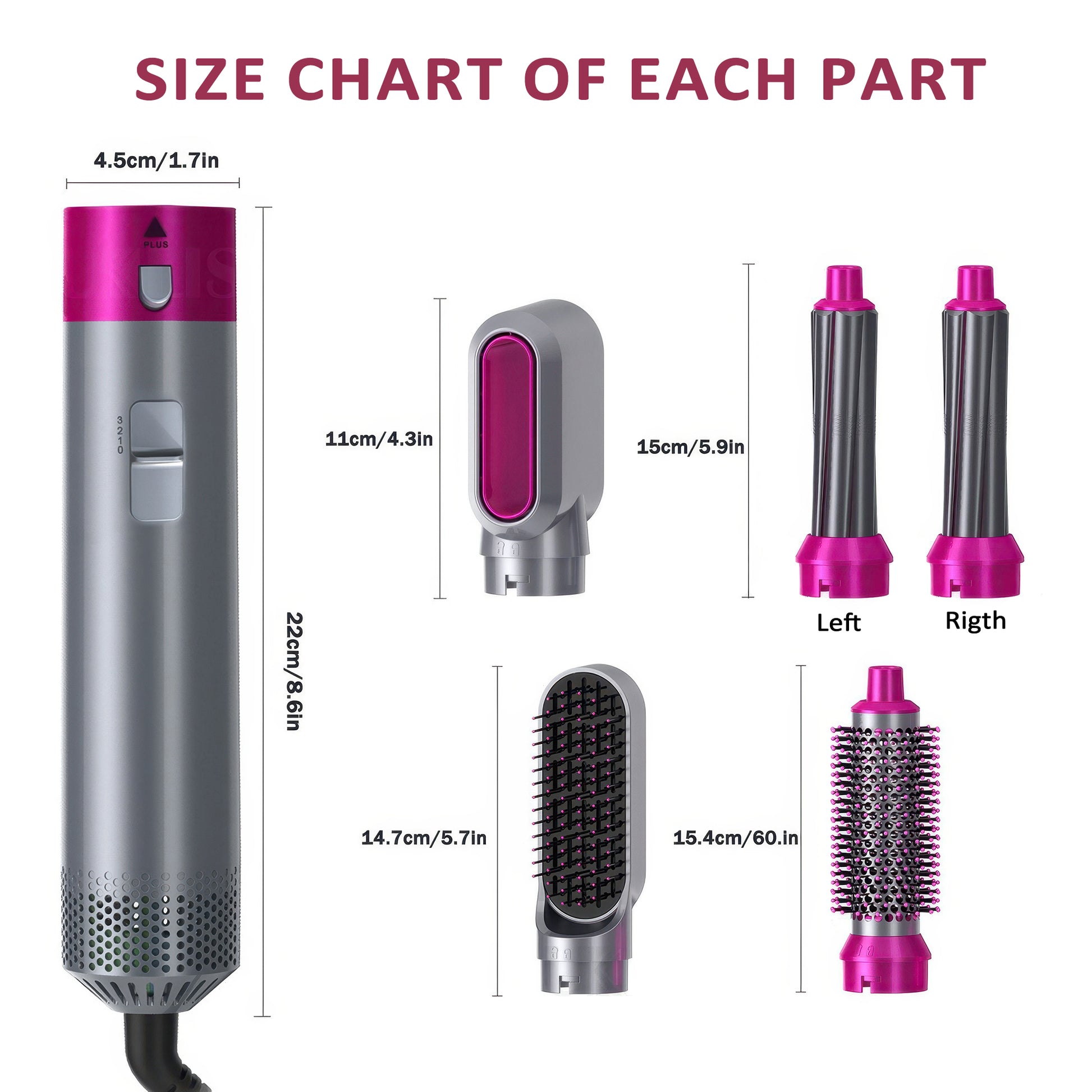 VANECL Hair Dryer Brush Set,5 in 1 Hot Air Brush,Negative Ionic Hair Styling Tools,Gray
