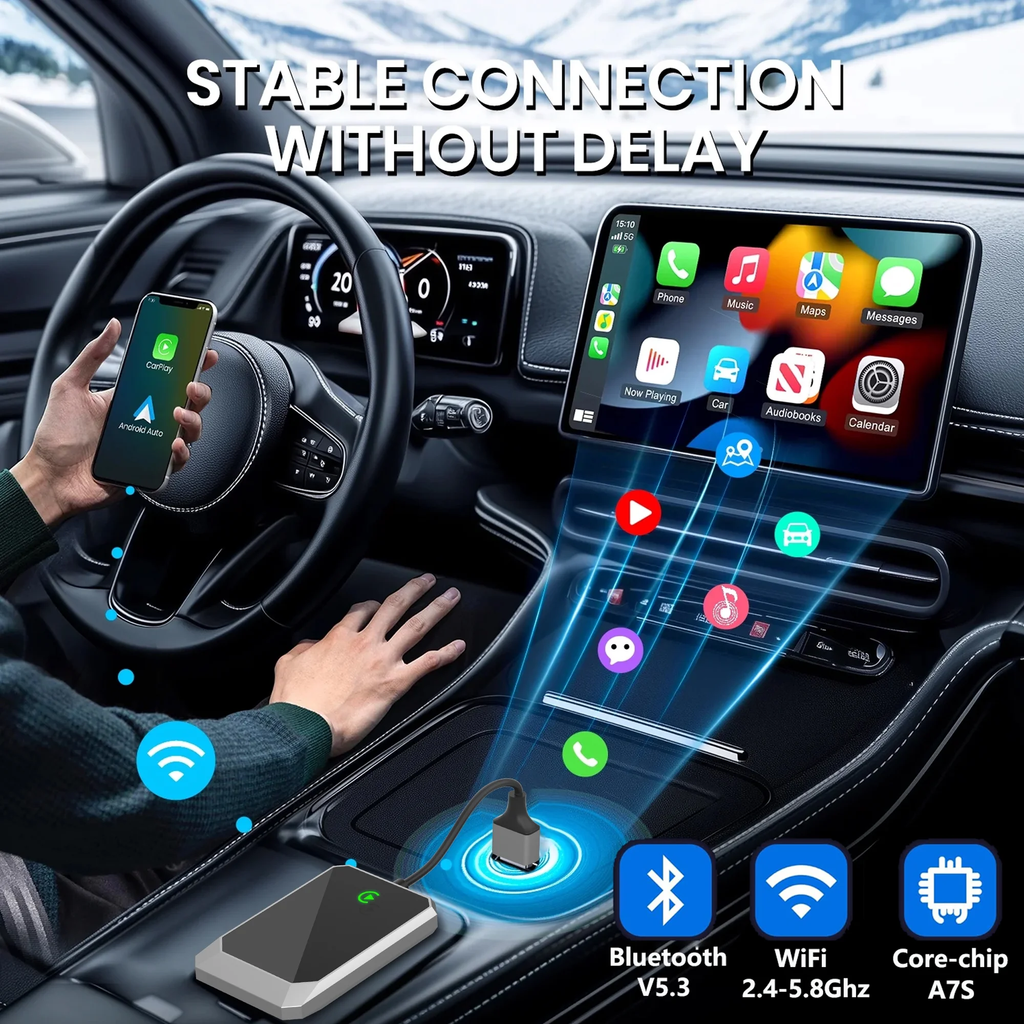 VANECL Wireless Carplay Adapter, Plug & Play CarPlay Converter Fit for Apple Phone, No Latency Converts Wired to Wireless Dongle Adapter for iPhone iOS 10+