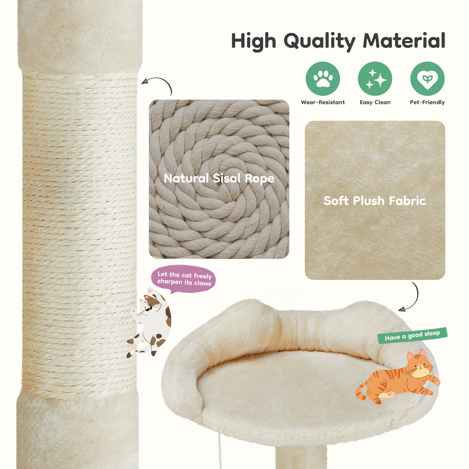 54'' Cat Tree Cat Tower with Large Apartment,Indoor Cat Scratch Fabric with pet playroom,Beige