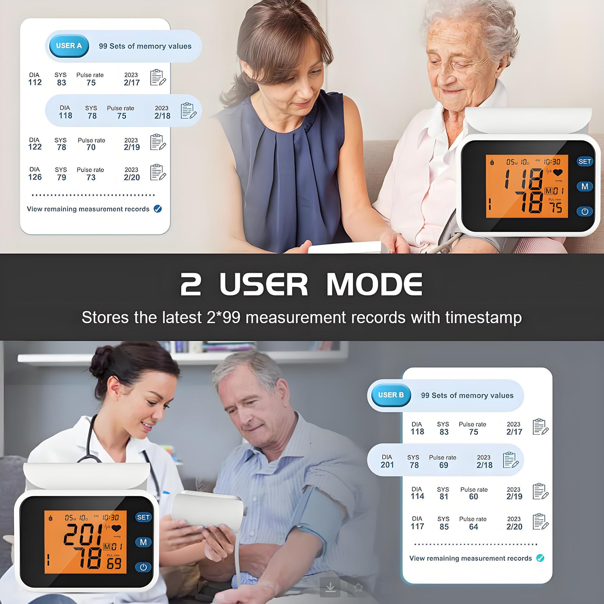 TOUCHOPE Smart Upper Arm Blood Pressure Monitor with 13-17 inch Adjustable Wrist Cuff,Portable Armband Storage Digital Heart Rate Monitor for Home Travel,Large LCD with Voice Guidance
