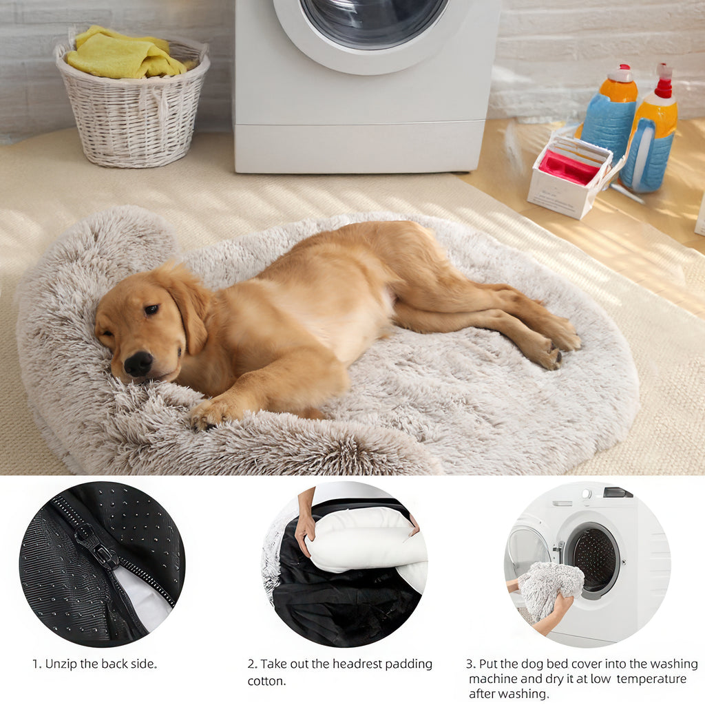 Calming Dog Bed for Large Dog,Washable Cozy Soft Plush Pet Bed with Pillow,41"x30"x5.9" (Light Grey)