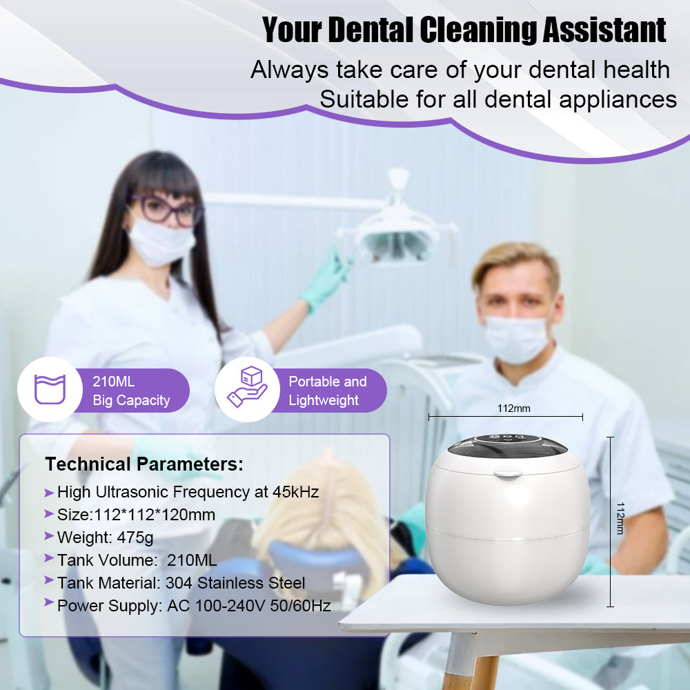 VANECL Ultrasonic Retainer Cleaner Machine,45kHz Portable Denture Cleaner with 4 Modes,210ml Digital Timer and 6 UVC for Denture Aligner,Toothbrush head,Braces,Jewelry