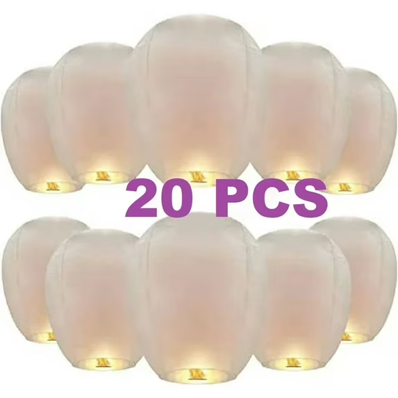 VANECL Chinese Paper Lanterns,20 Pack White Paper Wishing Lanterns for Weddings, Birthday Party, New Years, Festival(White)