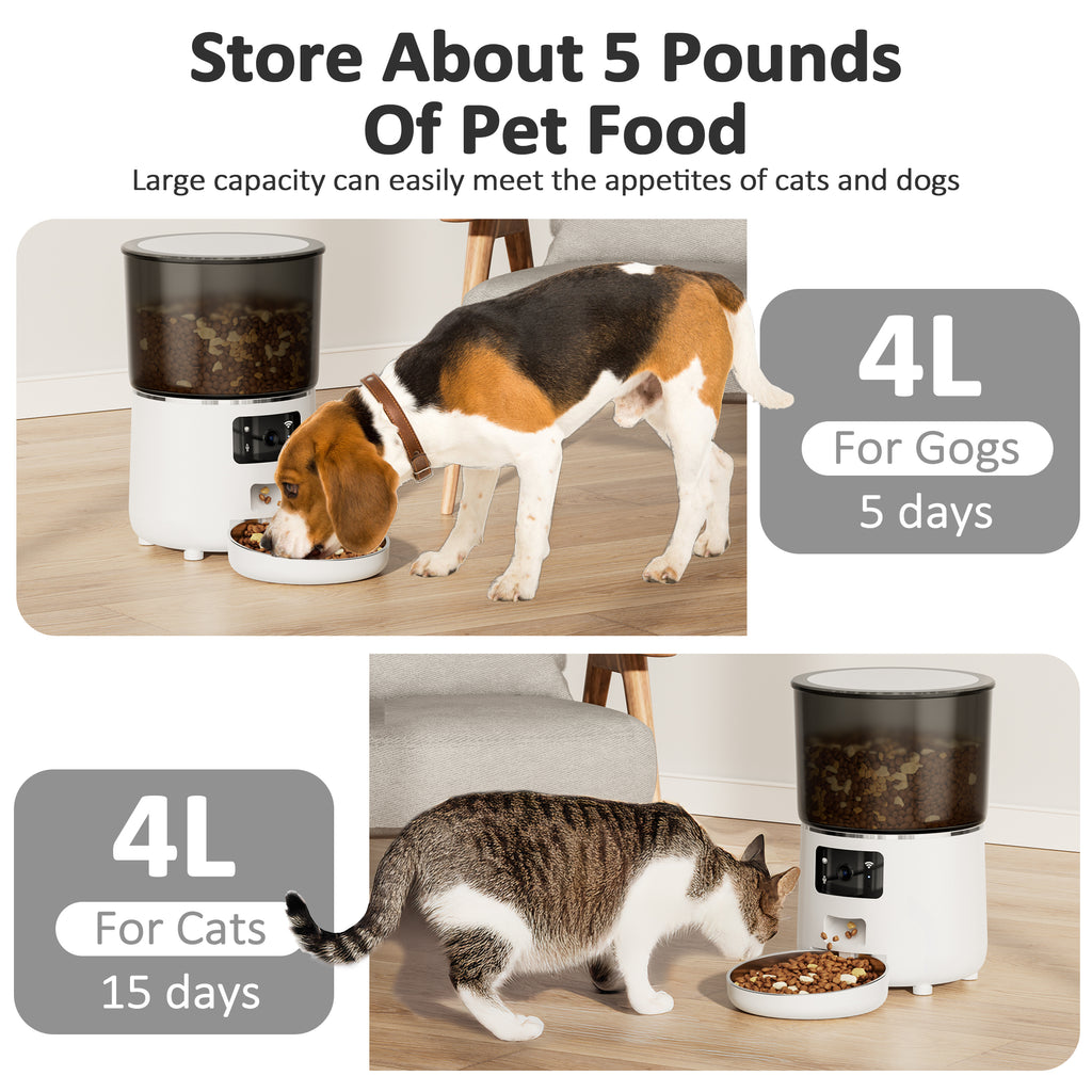 VANECL Automatic Cat Feeders with 304 Stainless Steel Bowl,4L Automatic Cat Food Dispenser with 1080P Camera,Tuya 2.4G&5G WIFI APP Remote Timed Feeding with Voice Call,Dual Power Supply