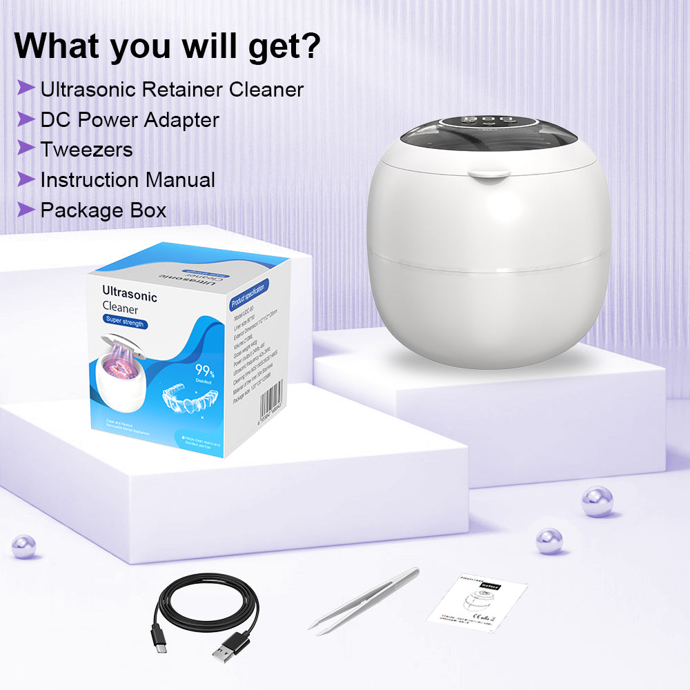 VANECL Ultrasonic Retainer Cleaner Machine,45kHz Portable Denture Cleaner with 4 Modes,210ml Digital Timer and 6 UVC for Denture Aligner,Toothbrush head,Braces,Jewelry