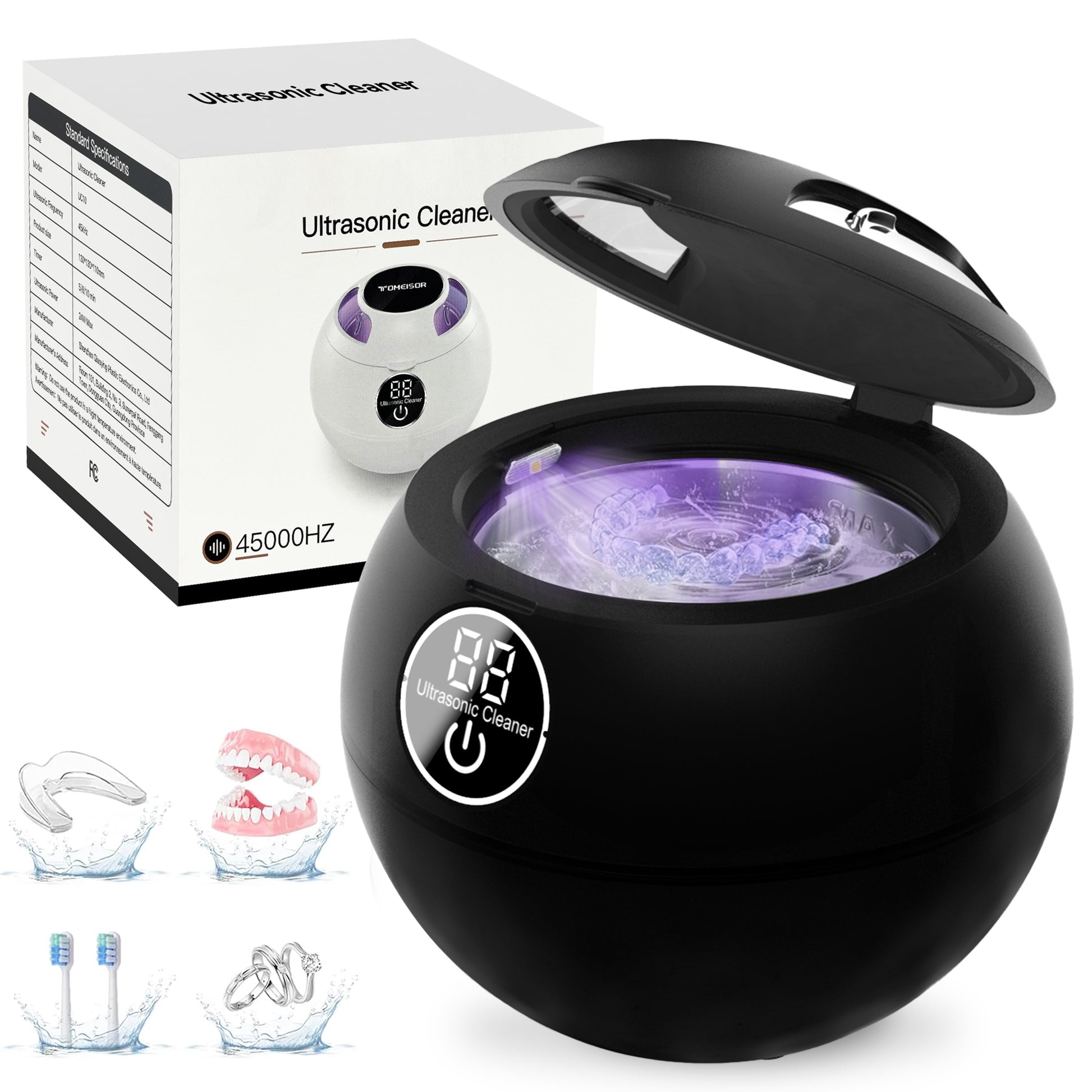 Ultrasonic Retainer Cleaner for Denture,42kHz Portable Retainer Cleaner Machine with 3 Modes ,200ml Digital Timer and 2 UVC for Denture Cleaner,Braces,Jewelry