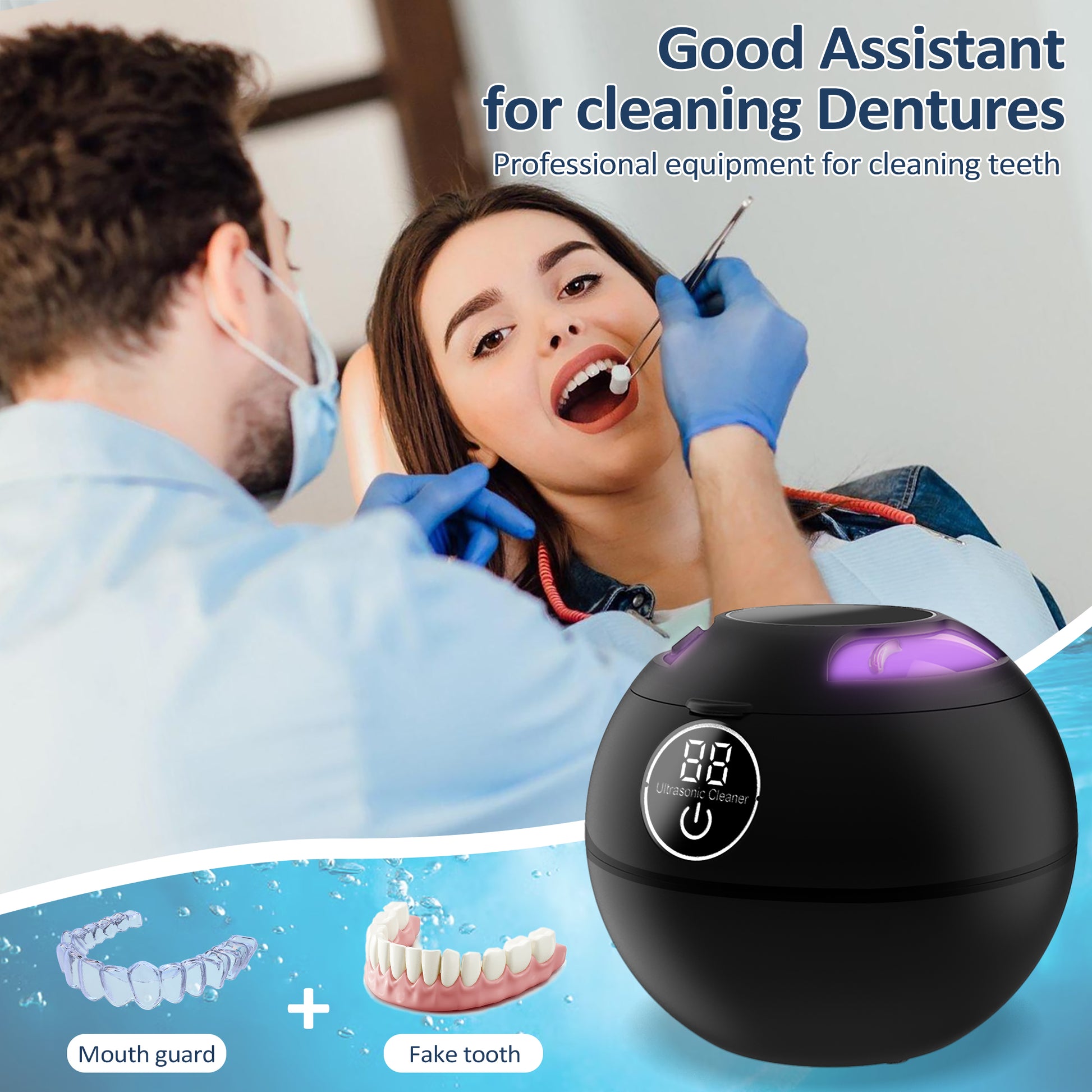 Ultrasonic Retainer Cleaner for Denture,42kHz Portable Retainer Cleaner Machine with 3 Modes ,200ml Digital Timer and 2 UVC for Denture Cleaner,Braces,Jewelry