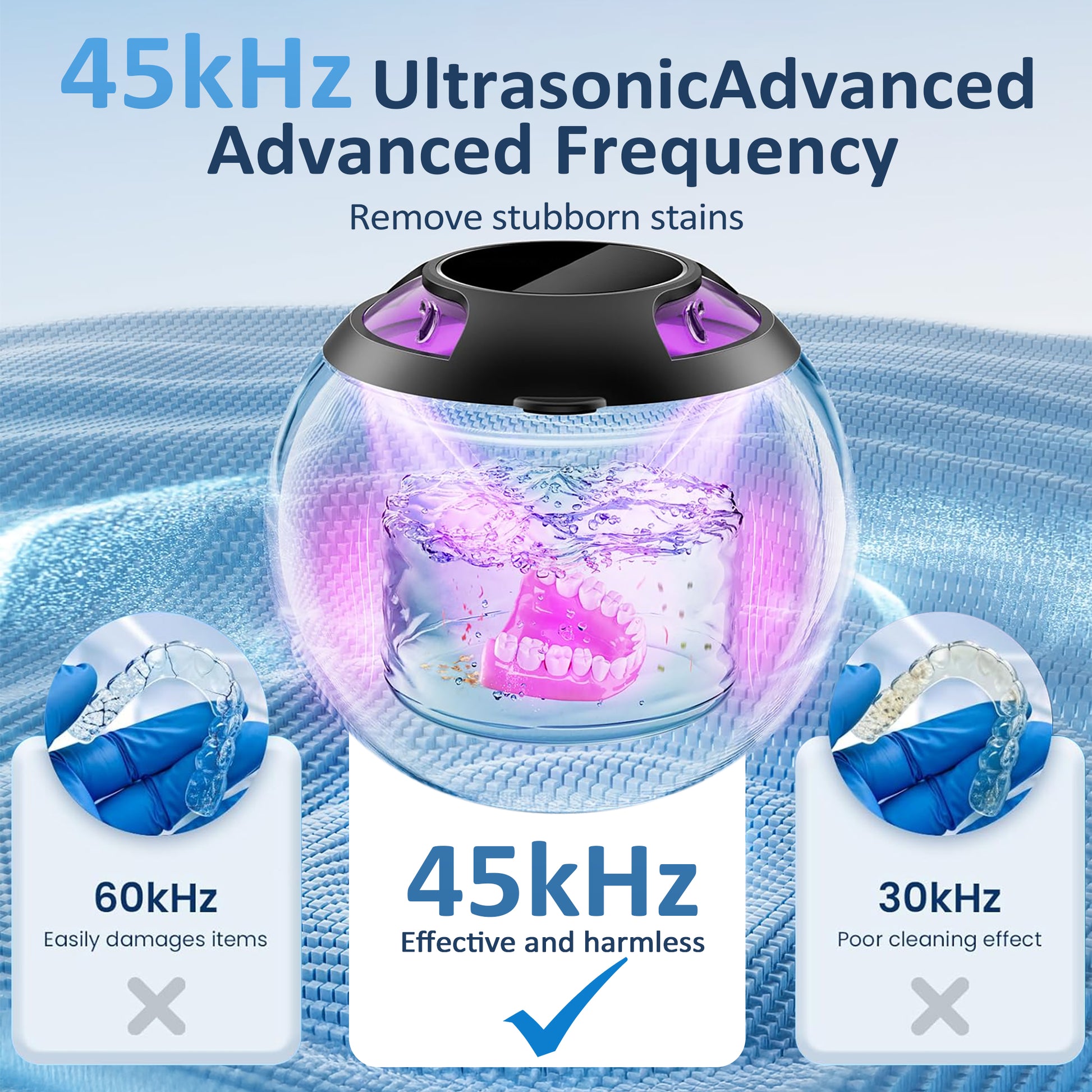 Ultrasonic Retainer Cleaner for Denture,42kHz Portable Retainer Cleaner Machine with 3 Modes ,200ml Digital Timer and 2 UVC for Denture Cleaner,Braces,Jewelry