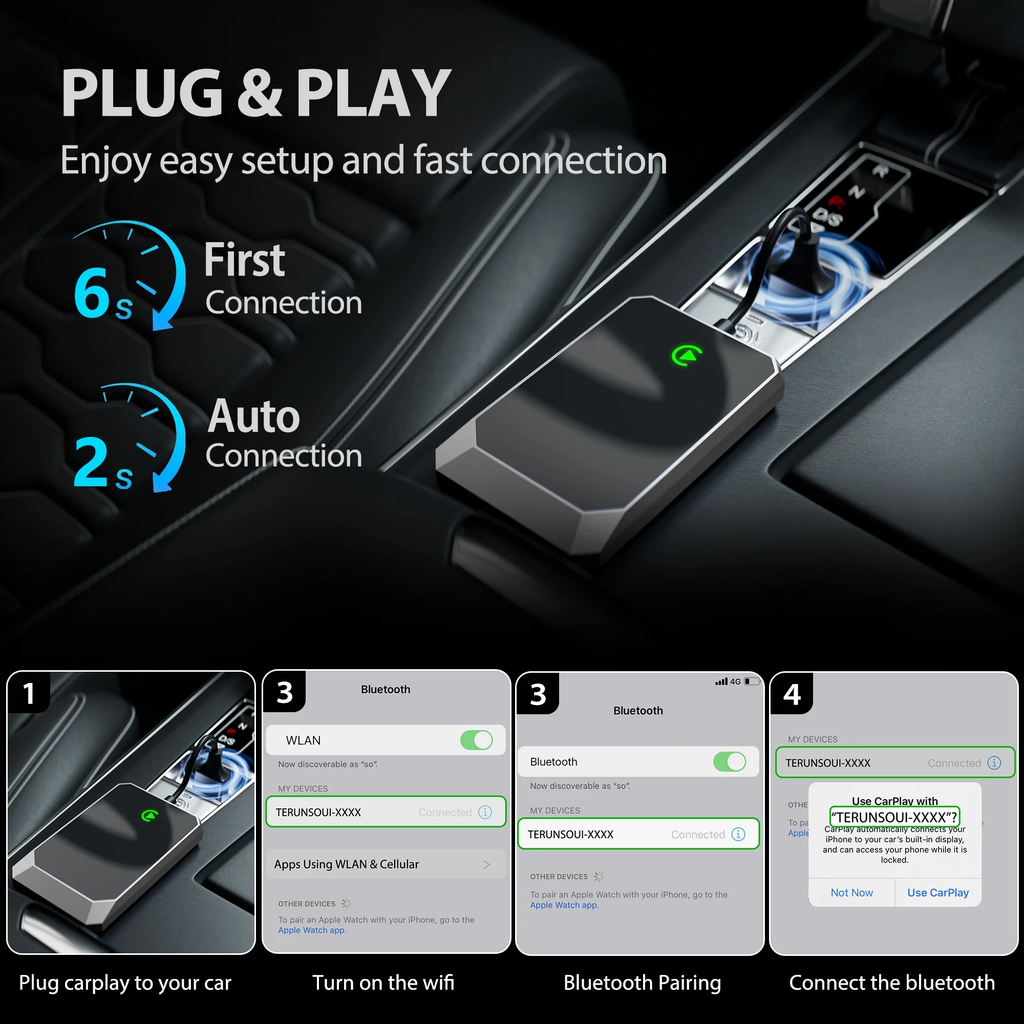 VANECL Wireless Carplay Adapter, Plug & Play CarPlay Converter Fit for Apple Phone, No Latency Converts Wired to Wireless Dongle Adapter for iPhone iOS 10+