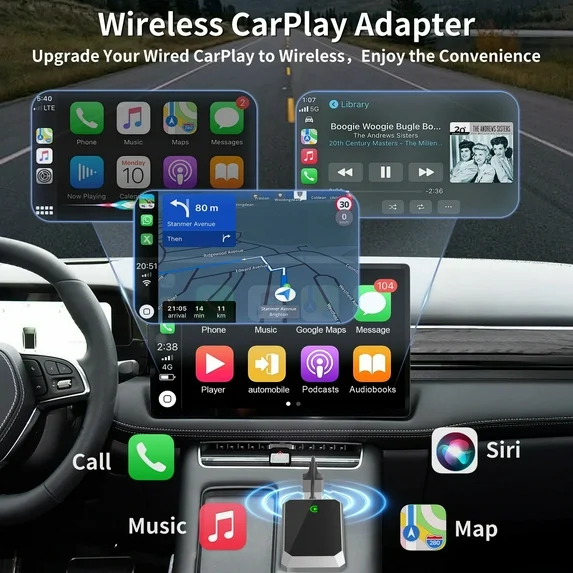 VANECL Wireless Carplay Adapter, Plug & Play CarPlay Converter Fit for Apple Phone, No Latency Converts Wired to Wireless Dongle Adapter for iPhone iOS 10+