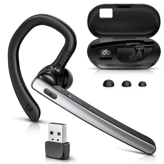 VANECL Bluetooth Headset, Single-Ear Wireless Earpiece with ENC Mic Mute with HiFi Stereo Sound, 110H Playtime, Handsfree Waterproof Wireless Headset with 600mAh Charging Case