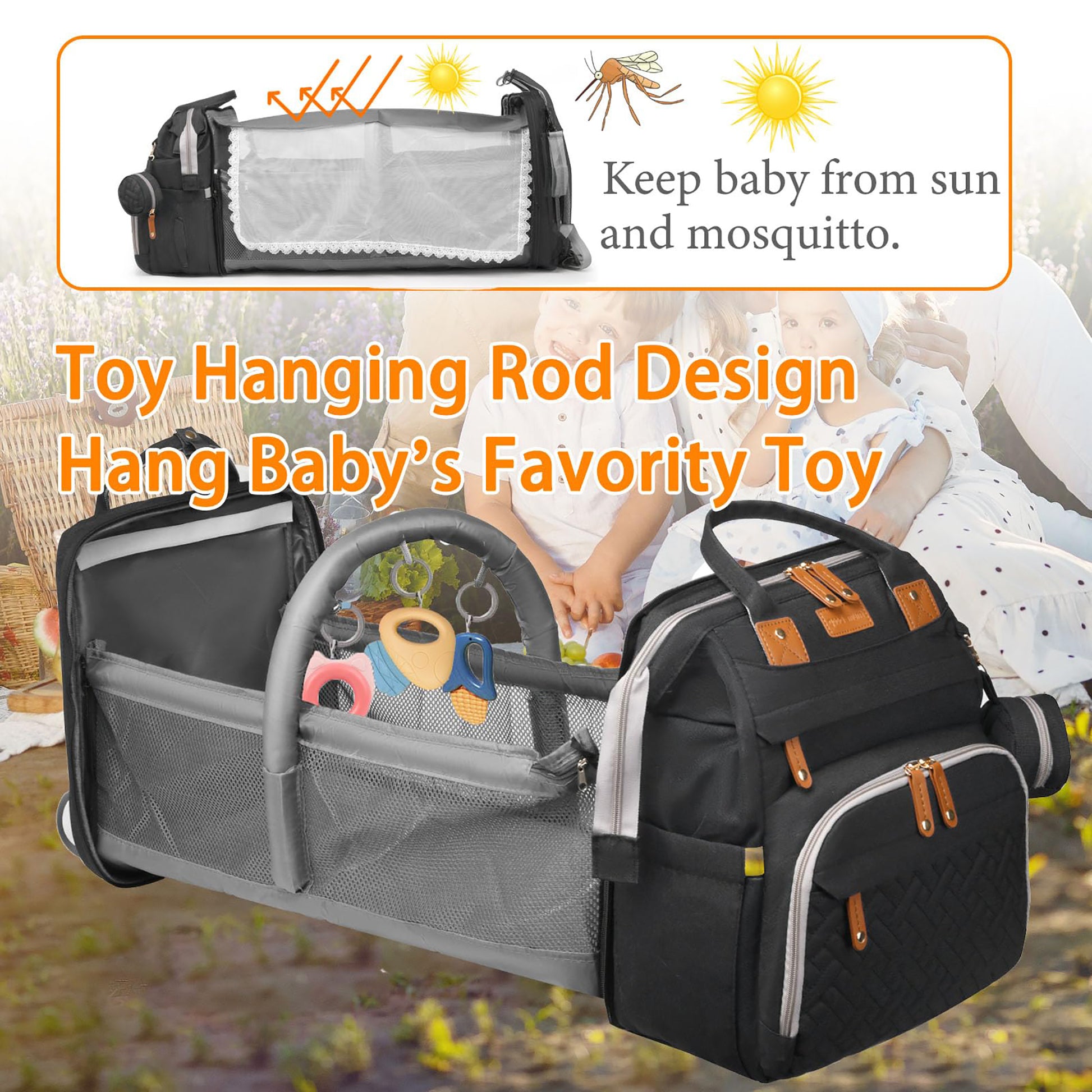 Baby Diaper Bag Backpack with Changing Station,Waterproof 30L Large Capacity Portable Travel Bag for Moms Dads,Insulated Milk Pocket &USB Charging Port,Black