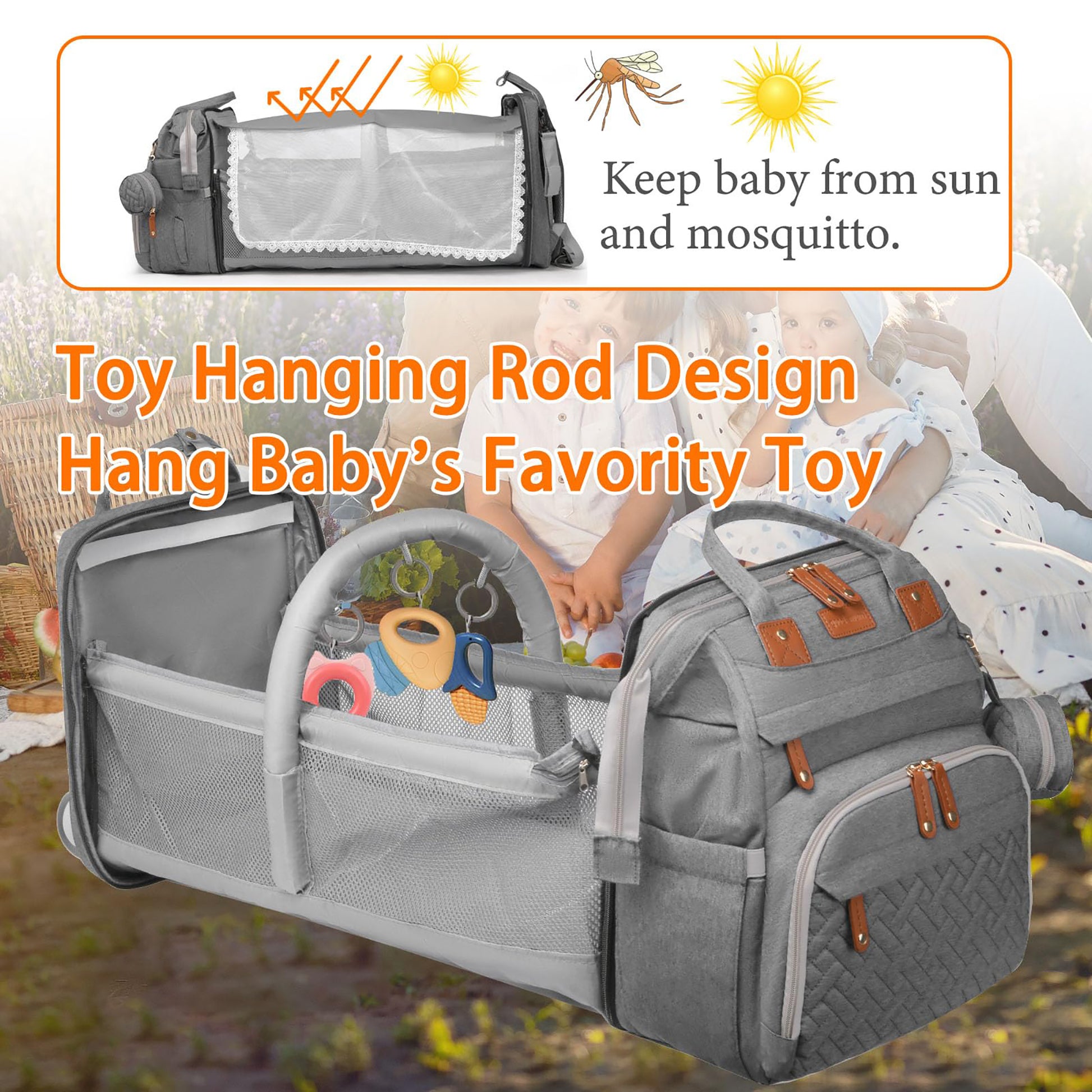 Baby Diaper Bag Backpack with Changing Station,Waterproof 30L Large Capacity Portable Travel Bag for Moms Dads,Insulated Milk Pocket &USB Charging Port,Gray