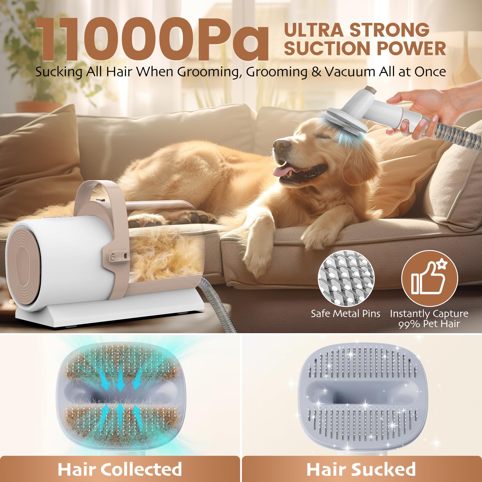 5 in 1 Dog Grooming Kit,2.5L Large Capacity Dog Grooming Vacuum with Dog Clippers,11000pa Low Noise Electric Dog Grooming Set for Dog/Cat