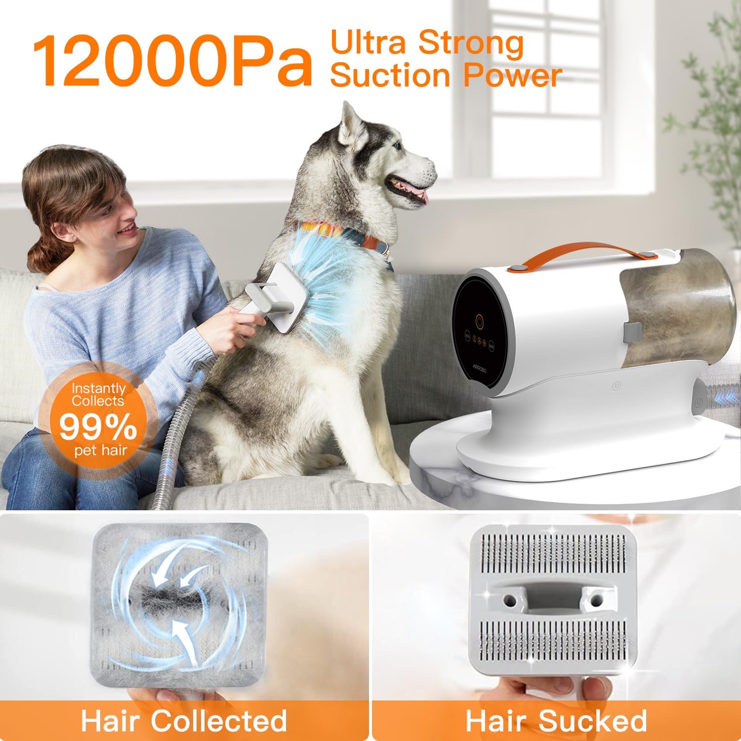 5 in 1 Dog Grooming Kit,2L Large Capacity Dog Grooming Vacuum,12000pa Electric Dog Clippers Set for Dog/Cat