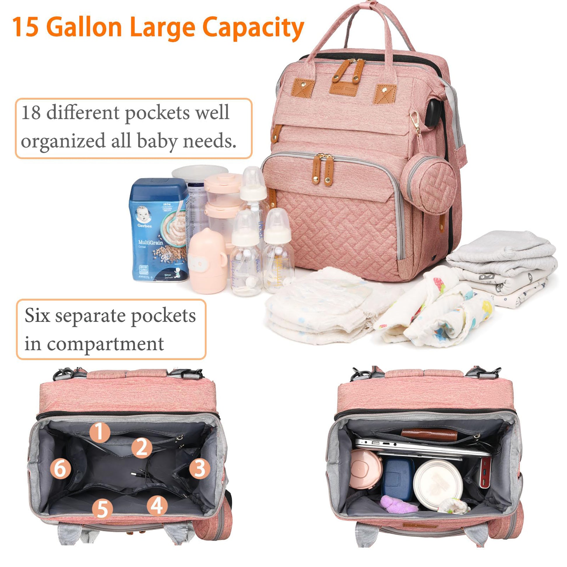 Baby Diaper Bag Backpack with Changing Station,Waterproof 30L Large Capacity Portable Travel Bag for Moms Dads,Insulated Milk Pocket &USB Charging Port