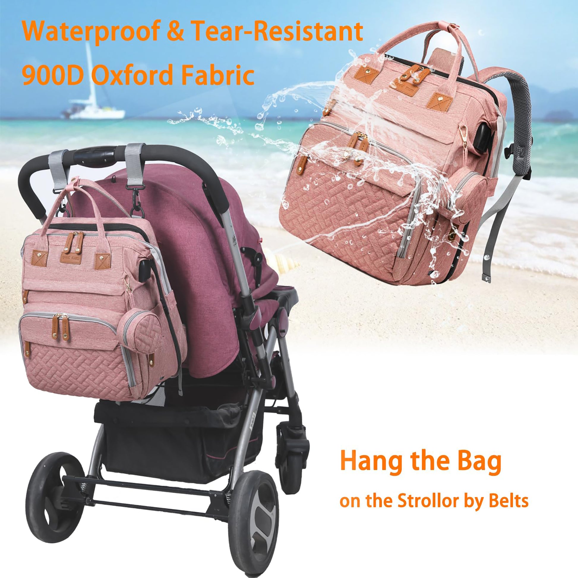 Baby Diaper Bag Backpack with Changing Station,Waterproof 30L Large Capacity Portable Travel Bag for Moms Dads,Insulated Milk Pocket &USB Charging Port