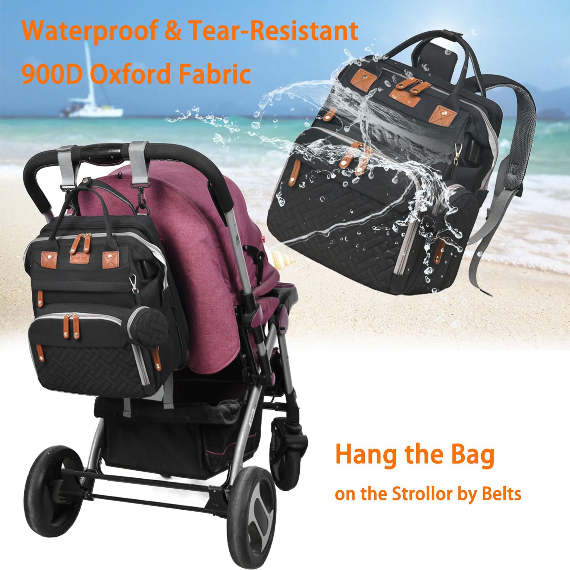 Baby Diaper Bag Backpack with Changing Station,Waterproof 30L Large Capacity Portable Travel Bag for Moms Dads,Insulated Milk Pocket &USB Charging Port,Black