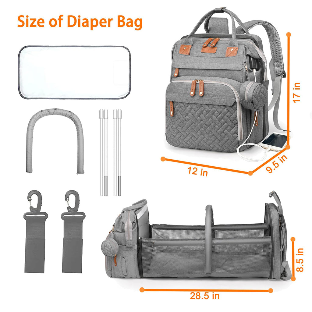 Baby Diaper Bag Backpack with Changing Station,Waterproof 30L Large Capacity Portable Travel Bag for Moms Dads,Insulated Milk Pocket &USB Charging Port,Gray