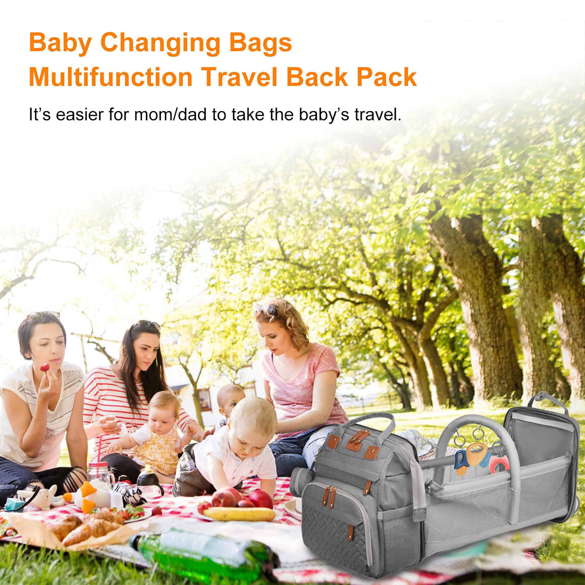 Baby Diaper Bag Backpack with Changing Station,Waterproof 30L Large Capacity Portable Travel Bag for Moms Dads,Insulated Milk Pocket &USB Charging Port,Gray