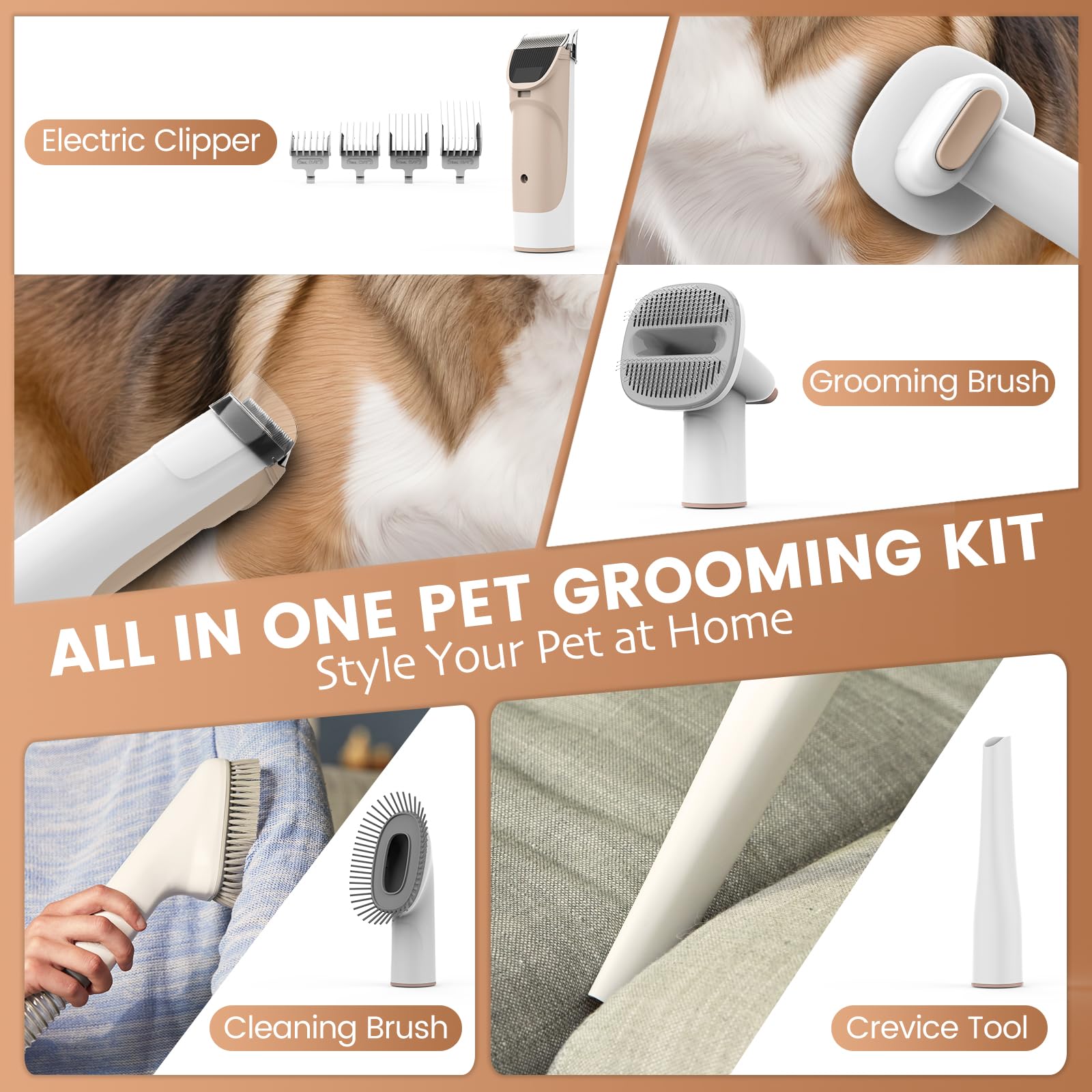 5 in 1 Dog Grooming Kit,2.5L Large Capacity Dog Grooming Vacuum with Dog Clippers,11000pa Low Noise Electric Dog Grooming Set for Dog/Cat
