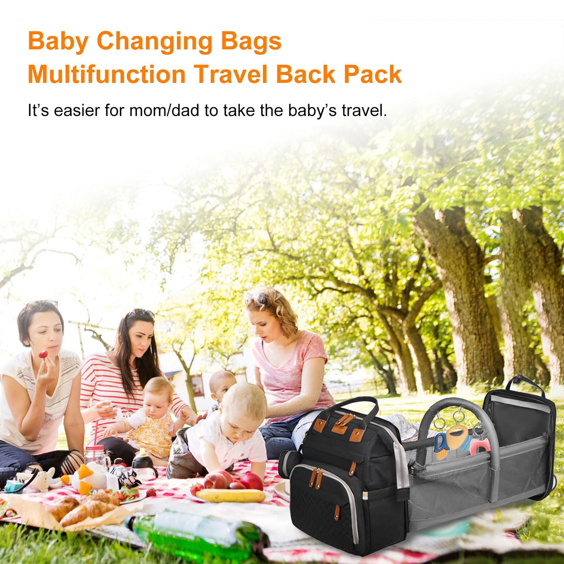 Baby Diaper Bag Backpack with Changing Station,Waterproof 30L Large Capacity Portable Travel Bag for Moms Dads,Insulated Milk Pocket &USB Charging Port,Black